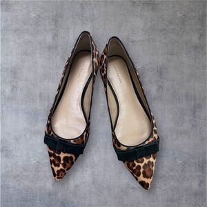Ann Taylor Leopard Skimmer Flats With Bow / Calf Hair